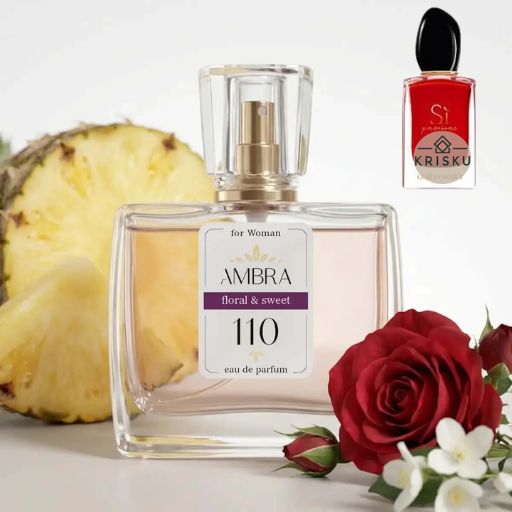 Kvepalai 110 įkvėpti Sì Passione – Giorgio Armani, moteriški 35 ml buteliukas su ananasu, raudona rože ir baltais žiedais