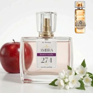 Kvepalai 274 įkvėpti Boss Orange – Hugo Boss, moteriški 35 ml buteliukas su raudonuoju obuoliu ir baltais žiedais
