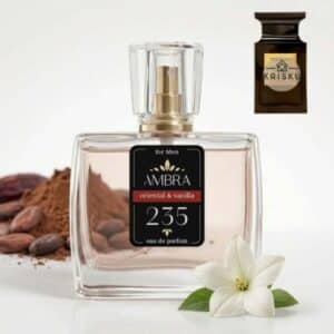 Kvepalai 235 įkvėpti Tobacco Vanille – Tom Ford, vyriški 35 ml buteliukas su kakavos pupelėmis ir baltu žiedu