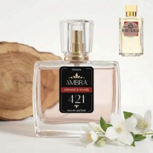 Kvepalai 421 įkvėpti Baccarat Rouge 540 – Maison Francis Kurkdjian, unisex 35 ml buteliukas su medienos pjūviu ir jazmino žiedais