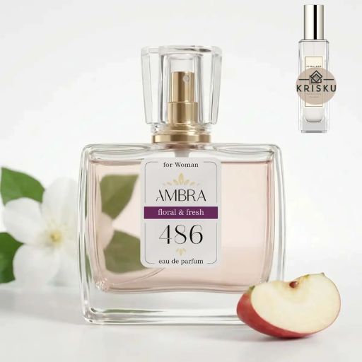 Kvepalai 486 įkvėpti Peony & Blush Suede – Jo Malone, moteriški 35 ml buteliukas su baltu žiedu ir raudonuoju obuoliu