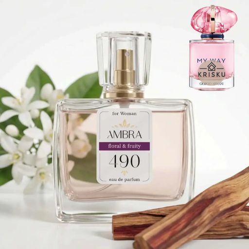 Kvepalai 490 įkvėpti My Way Nectar – Giorgio Armani, moteriški 35 ml buteliukas su baltais žiedais ir medienos gabalėliais
