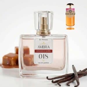 Kvepalai 018 įkvėpti Candy – Prada, moteriški 35 ml buteliukas su karamelės gabalėliais ir vanilės ankštimis