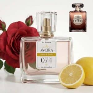 Kvepalai 074 įkvėpti Coco Mademoiselle Intense – Chanel, moteriški 35 ml buteliukas su raudonomis rožėmis ir citrinomis