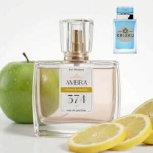Kvepalai 374 įkvėpti Light Blue Eau Intense – Dolce&Gabbana, moteriški 35 ml buteliukas su žaliu obuoliu ir citrinos skiltelėmis