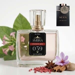 Kvepalai 039 įkvėpti Man in Black – Bvlgari, vyriški 35 ml buteliukas su tuberozos žiedais, vilkdalgiu, anyžiumi, cinamonu ir rožiniais pipirais