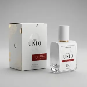 Kvepalai 110 įkvėpti Sì Passione – Giorgio Armani, moteriški UNIQ parfum 50 ml buteliukas šalia baltos dovanų dėžutės