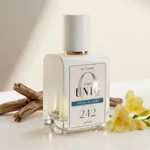 Kvepalai 242 įkvėpti Sì – Giorgio Armani, moteriški UNIQ parfum 50 ml buteliukas su medienos gabalėliais ir frezijomis