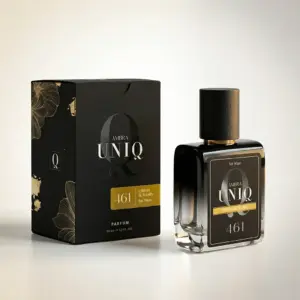 Kvepalai 461 įkvėpti Erba Pura – Xerjoff, UNIQ parfum 50 ml buteliukas šalia juodos dovanų dėžutės